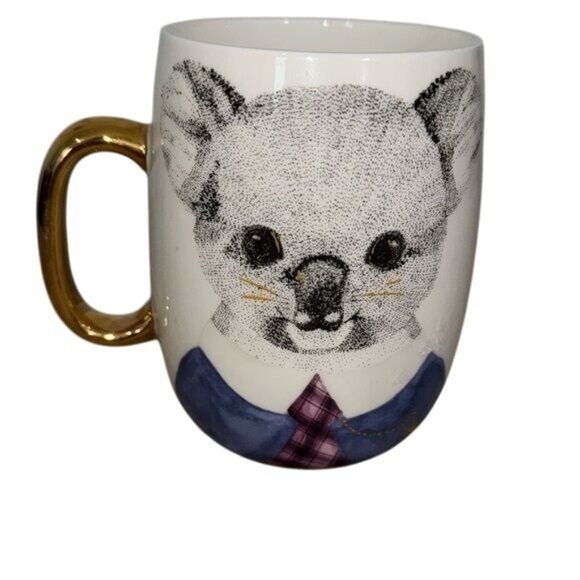 Koala Fine China Mug By Pier 1 With Gold Handle 5" Tall - Picture 1 of 5